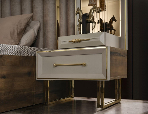 Komplette Schlafzimmermöbel Doppelbett Bett Nachttische Beige 4tlg