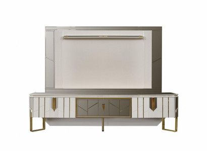 Wohnwand Sideboard TV Ständer RTV Lowboard Weiß Wohnzimmer Panel Holz