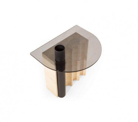 Beistelltisch mit Glasplatte in Beige Farbe Modern Wohnzimmer Neuheit