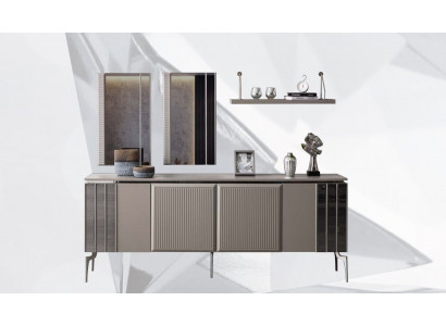 Garnitur Sideboard mit Spiegel Schrank Anrichte Grau Kommode Holz