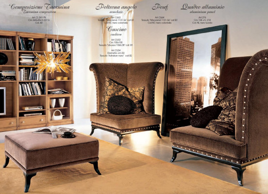 Wohnzimmer moderne Stil Wohnzimmer Wohnwand 3tlg Hocker 2 Sessel Möbel Italien