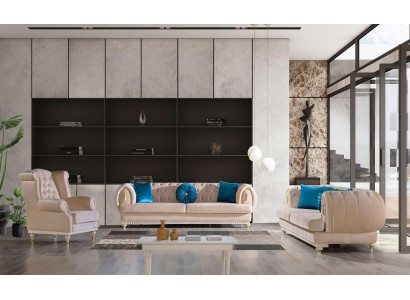 Beige Sofagarnitur 3+2+1 Sitzer Luxus Polster Couchen Stilvolle Möbel