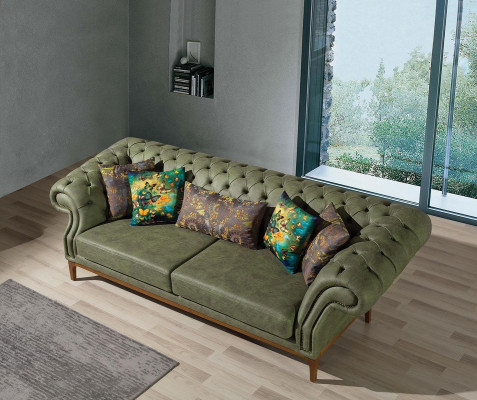 Grün-Gelbe Polstergarnitur Designer Dreisitzer Luxus Sessel 3+3+1 Set