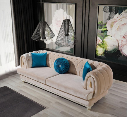 Beige Sofagarnitur 3+2+1 Sitzer Luxus Polster Couchen Stilvolle Möbel