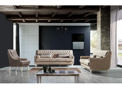 Beige Chesterfield Couchgarnitur 4+3 Sitzer Stilvoller Sessel Design Set
