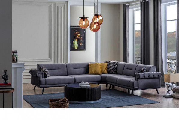 Exklusives Graues Ecksofa L-Form Designer Sofa Moderne Wohnzimmer Couch
