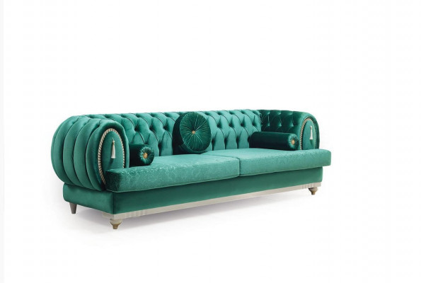 Modernes Sofa 3-er Grünes Sofa Luxuriöse Wohnzimmer Couch Holzgestell