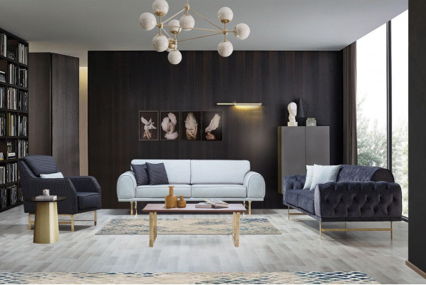 Grauer Moderner 3-Sitzer Designer Wohnzimmer Couch Luxus Polstersofa