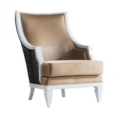 Hellbeiger Sessel Armlehnensessel Einsitzer Holzgestell Holz Lehnsessel