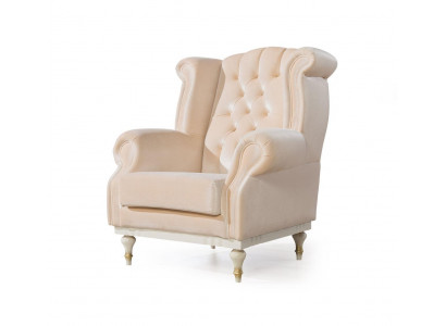 Weißer Retro Sessel Chesterfield Einsitzer Barsessel Wohnzimmer 1-Sitzer