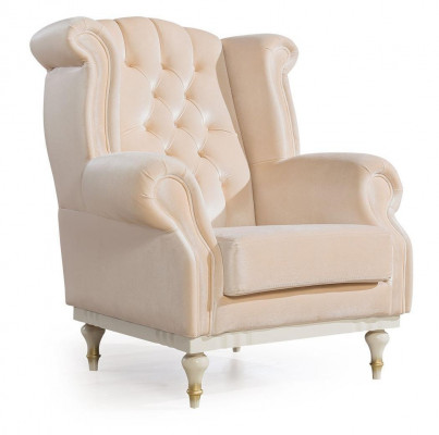 Weißer Retro Sessel Chesterfield Einsitzer Barsessel Wohnzimmer 1-Sitzer