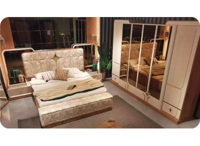 Garnitur Luxus Schlafzimmer Doppelbett Bett Set 4tlg Beige Moderne