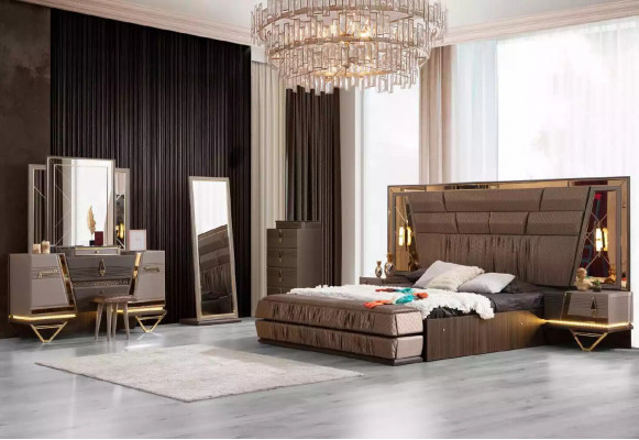Doppelbett Schminktisch Schlafzimmer Garnitur Bett Set 6tlg Beige Neu