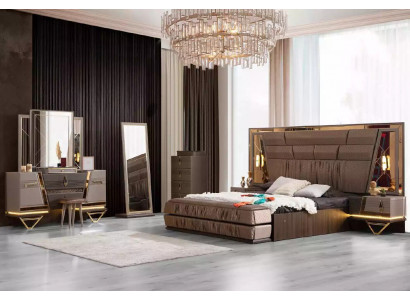 Doppelbett Schminktisch Schlafzimmer Garnitur Bett Set 6tlg Beige Neu