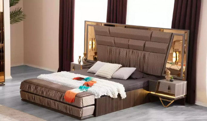 Doppelbett Schminktisch Schlafzimmer Garnitur Bett Set 6tlg Beige Neu
