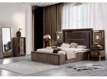 Grau Garnitur Doppelbett Set 6tlg Bett Schlafzimmer Stoff Kommode Neu