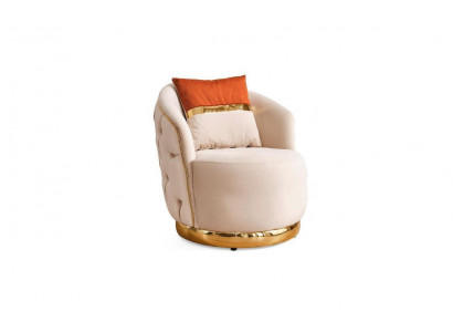 Design Sitzer Luxus beige Sessel Relax Textil mit Edelstahl Sessel Club