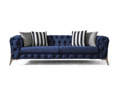 Chesterfield Sofa 3 Sitzer Blau Samt luxuriös Möbel für Wohnzimmer Sofas