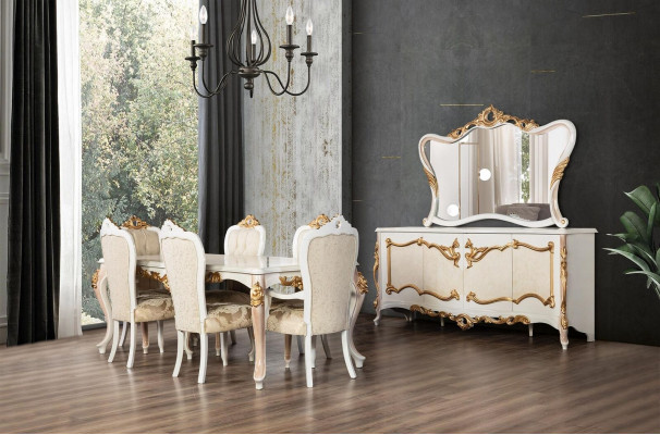 Komplett Set Esstisch + 6 Stühle Esszimmer Ess Gruppe Holz Anrichte+Spiegel 9tlg