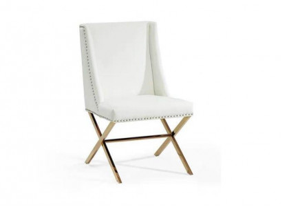 Weißer Esszimmerstuhl Designer Textil Möbel Edelstahl Metall Einsitzer