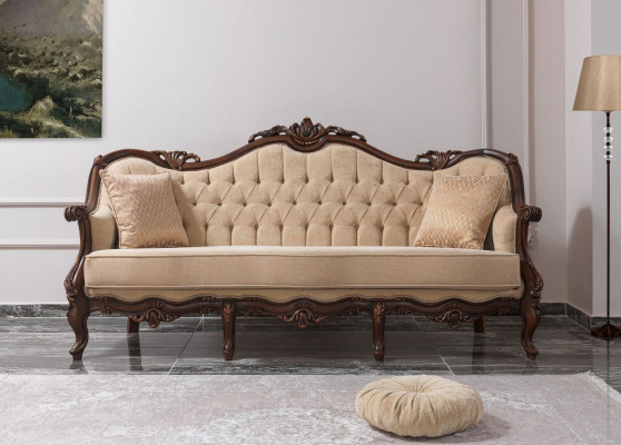 Polstersofa Chesterfield Garnitur Sofagarnitur Stoff Sofa Beige Set