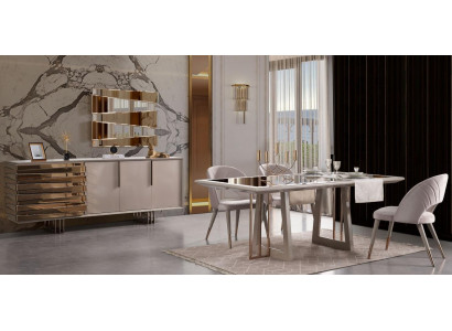 Luxus Essecke Essgruppe Esszimmer Esstisch Stühle Beige Holz Set 8tlg