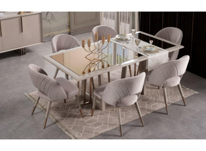 Esszimmermöbel Set Esszimmer Garnitur 7tlg Esstisch Stühle Beige Holz
