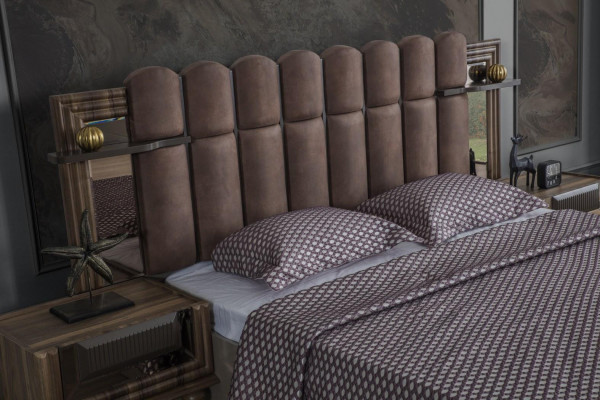 Doppelbett Garnitur Luxus Schlafzimmer Holz Braun Stoff Bett Set 4tlg