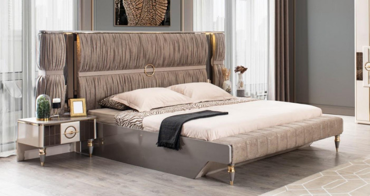Luxus Doppelbett Garnitur Bett Beige Holz Modern Schlafzimmer Set 3tlg