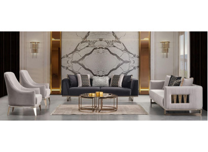 Couchgarnitur Sofagarnitur Dreisitzer Sessel Grau Stoffsofa Set 4tlg
