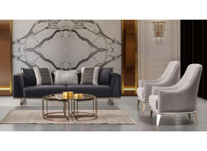 Gruppe Couch Sofas Dreisitzer Sessel Moderne Blau Set 3tlg Garnitur