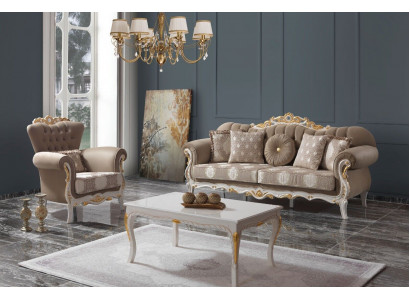 Sofagarnitur Polstersofa Sofa Couch Braun Stoffsofa Chesterfield Set 3+1