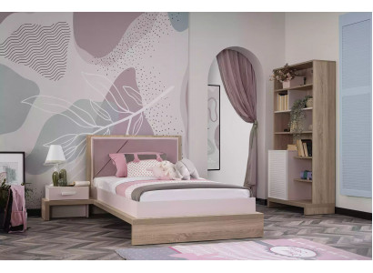 Kinderbett Kinderzimmer Bett Nachttisch Holz Rosa Kindermöbel Set 3tlg
