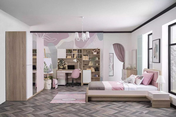 Kinderbett Kinderzimmer Bett Holz Rosa Garnitur Kindermöbel Set 9tlg