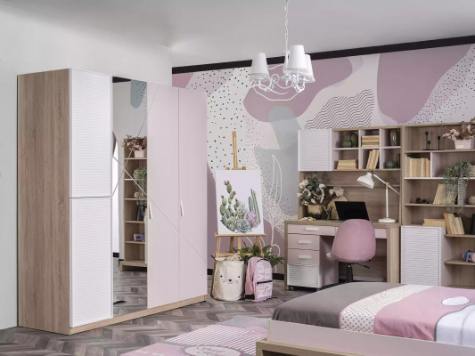 Kinderbett Kinderzimmer Bett Holz Rosa Garnitur Kindermöbel Set 9tlg