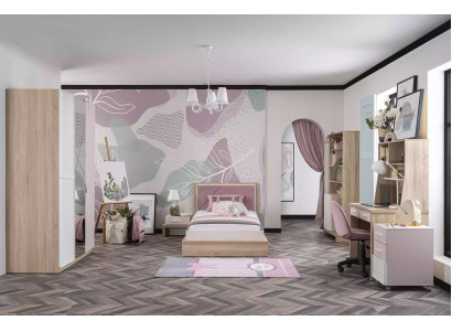 Garnitur Kinderbett Kinderzimmer Bett Holz Rosa Kindermöbel Set 8tlg