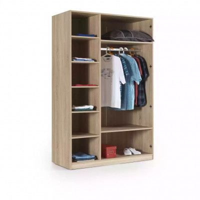 Kleiderschrank 3 Türen Moden Schrank Holz Grau Spiegel Kinderzimmer