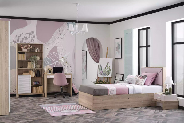Kinderbett Bett Bettrahmen Holz Rosa Kinderzimmer Bettkasten Modern