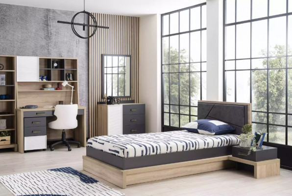 Bettrahmen Kinderbett Jugendliche Bett Holz Grau Kinderzimmer Modern