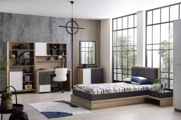 Kinderbett Bett Bettrahmen Holz Grau Kinderzimmer Modern Jugendliche