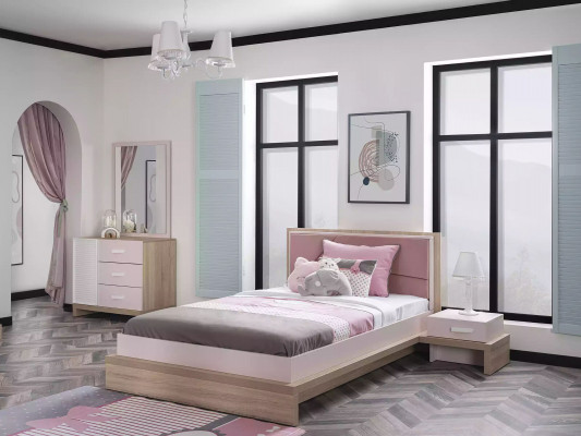 Kommode mit Spiegel Kindermöbel Holz Rosa 2tlg Kinderzimmer Schrank