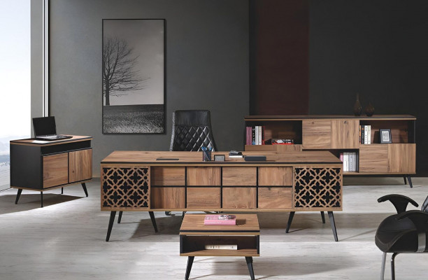 Klassische Komplette Arbeitszimmermöbel Schreibtisch 4tlg Holz Braun