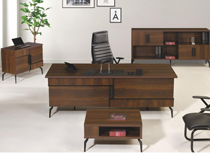 Arbeitszimmermöbel Büro Schreibtisch Bürotisch Set 4tlg Holz Braun