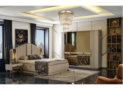 Schlafzimmer Luxus Möbel Set Bett 2x Nachttische Kleiderschrank Schrank