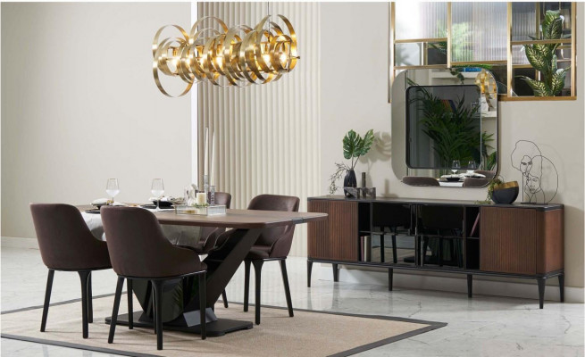 Essecke Essgruppe Esszimmermöbel Set Esszimmer 9tlg Holz Braun Tisch