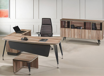 Arbeitszimmermöbel Komplettbüro Eckbürotisch Büro 3tlg Holz Braun Set