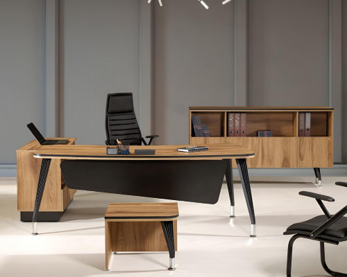 Eckbürotisch Arbeitszimmermöbel Komplettbüro Büro 3tlg Holz Braun Set