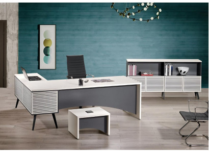 Arbeitstisch Eckbürotisch Komplette Büro Set 3tlg Holz Büromöbel Weiß
