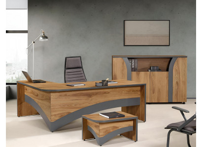 Eckbürotisch Arbeitszimmermöbel Komplettbüro Büro 3tlg Holz Braun Set