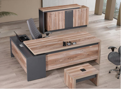 Arbeitszimmermöbel Eckbürotisch Komplette 3tlg Holz Grau Büromöbel